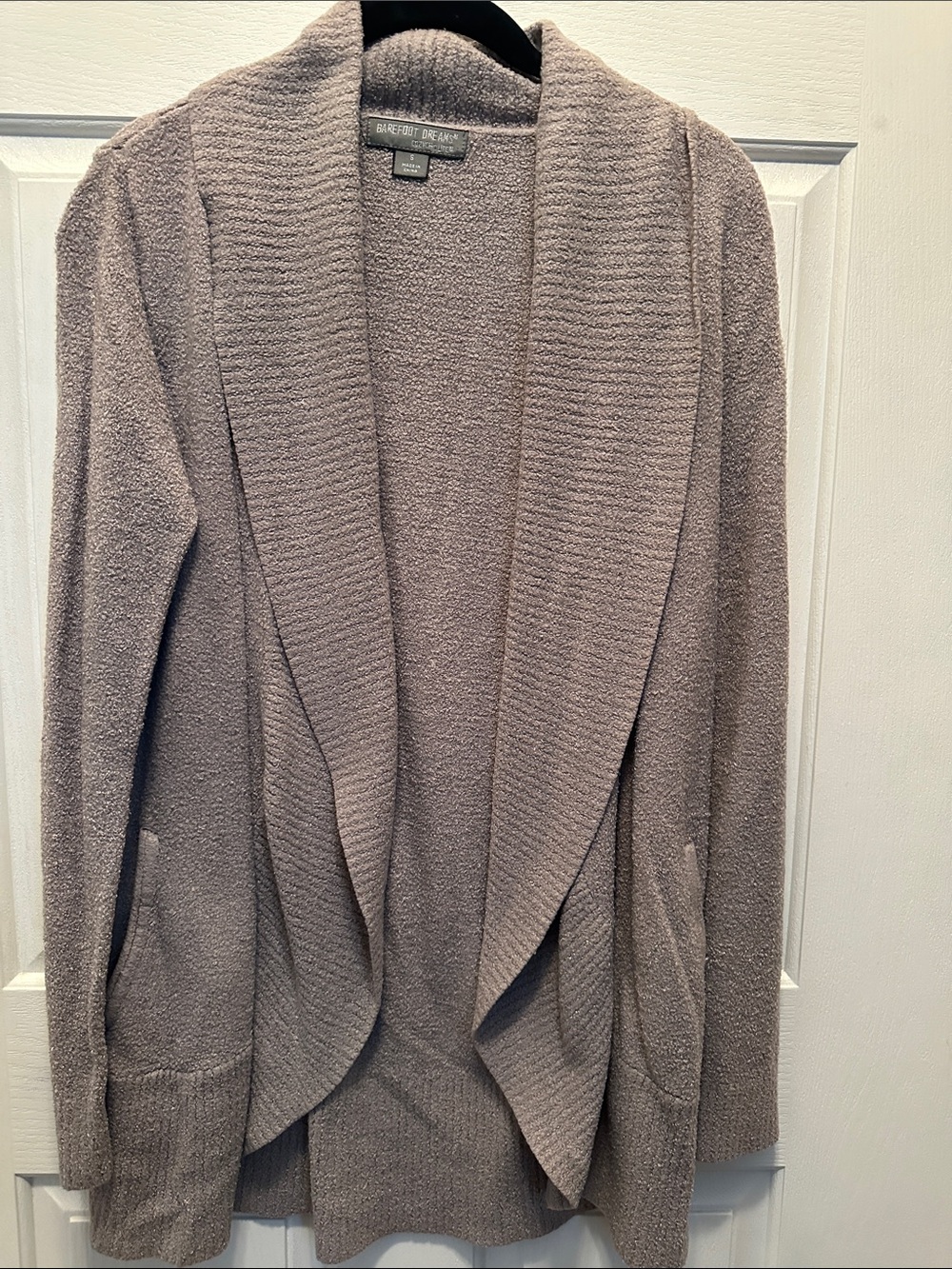 Barefoot Dreams Taupe Open-Front Long Line Shawl Collar Cardigan Size Small